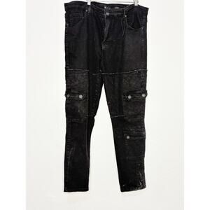 Waimea Black Cargo Jeans 40 – Distressed Patchwork Utility Pants Streetwear